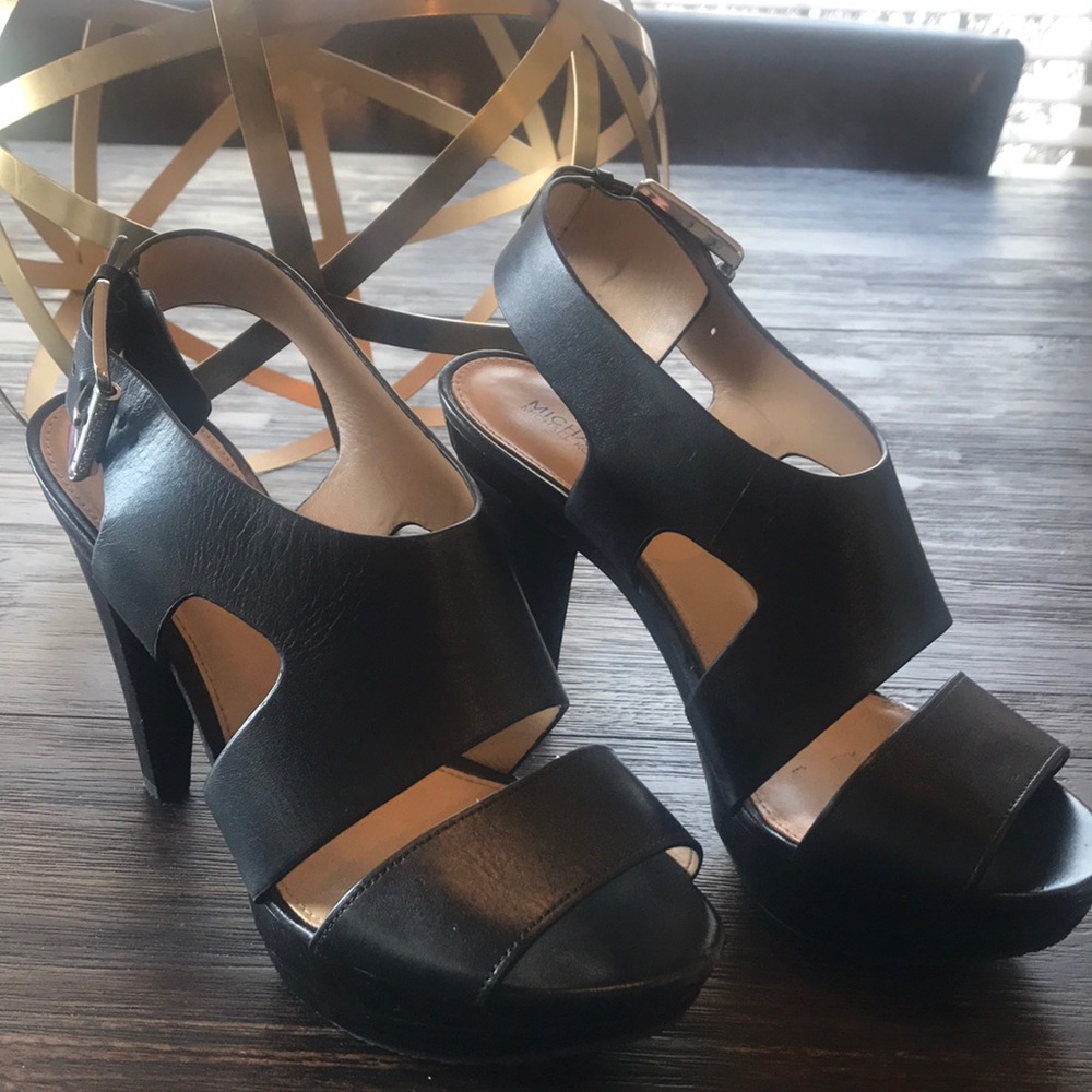 Micheal Kors black, open-toe 4” heels size 10